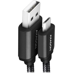 AXAGON BUMM-AM15AB, HQ Cable Micro USB <-> USB A, 1.5m, USB 2.0, 2.4A, ALU, braid, zwart *USBAM *MUSBBM