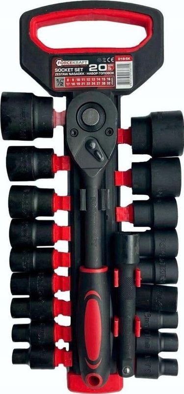 FORCEKRAFT serie nasadek 1/2 inch 20el. (met ratel en voorłużką) (8-32mm)