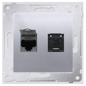 Kontakt-Simon SIMON 54 MODULE zilver MAT COMPUTER SOCKET 2X UAE 8 CAT.6 UTP met DUST COVER FLAT