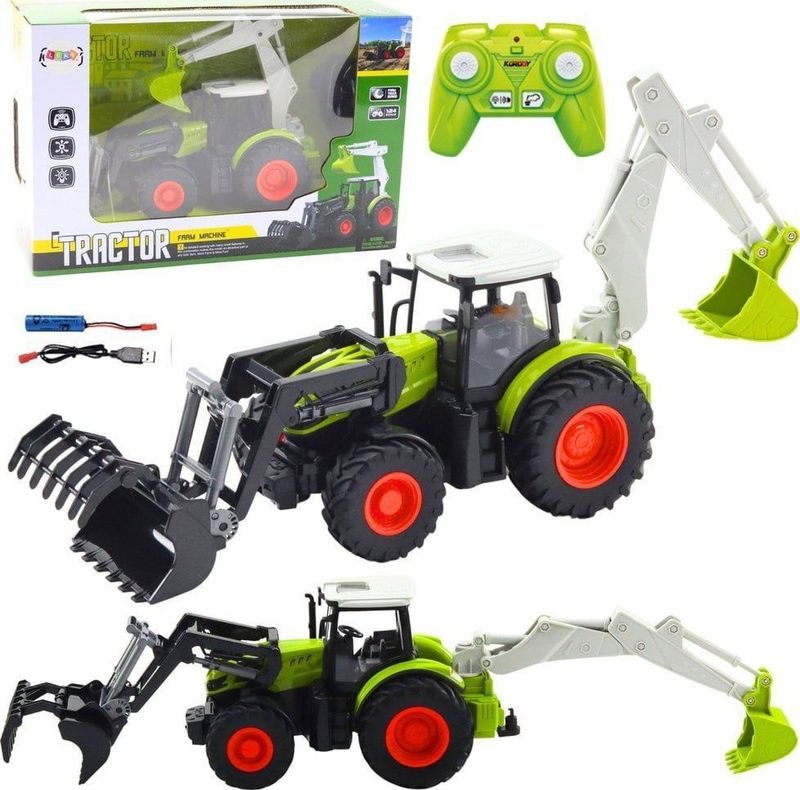 LEANToys tractor landbouw met Obrotową Łyżką en graafmachine 2 in 1 op afstand bestuurbaar 2.4G LEAN Toys