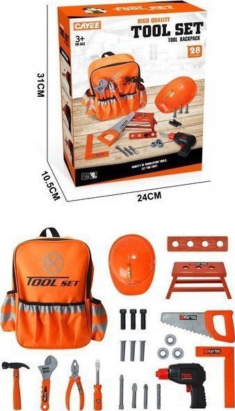 Ramiz serie Majsterkowicza met Plecakiem voor kinderen 3+ oranje + interactieve Wkrętarko-boormachine + gereedschap + accessoires