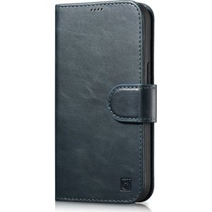 iCarer Oil Wax Wallet Case 2in1 etui iPhone 14 Pro Max leer hoes met klapką Anti-RFID blauw (WMI14220724-BU)