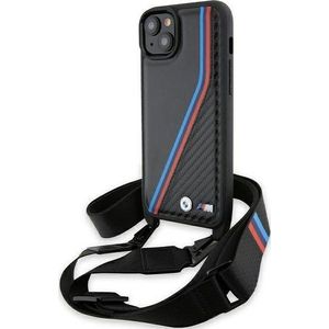 BMW BMHCP15S23PSVTK iPhone 15 / 14 / 13 zwart/zwart hardcase M Edition Carbon Tricolor Lines & Strap