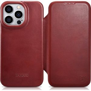 iCarer CE Oil Wax Premium Leather Folio Case skórzane etui iPhone 14 Pro Max met klapką magnetisch MagSafe rood (AKI14220708-RD)