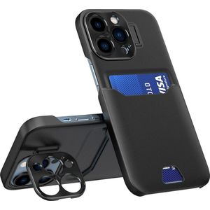 Hurtel Leather Stand Case etui voor iPhone 14 Pro Max hoes portemonnee na kaartenę met podstawką zwart