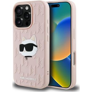 Karl Lagerfeld Etui 3D Rubber Monogram & Choupette voor iPhone 16 Pro roze