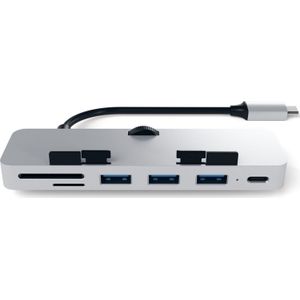 SATECHI ST-TCIMHS USB-C Clamp Hub Pro voor iMac aus Aluminium, zilver, 3x USB 3.0/Micro SD/SD