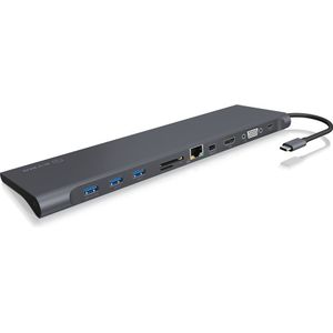 Icy Box IB-DK2102-C Dockingstation With Triple Video Output 10-poorts Antraciet/zwart