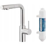 KFA keukenkraan DUERO PURE BASIC PULL-OUT keukenkraan met FUNKCJĄ FILTRACJI water en WYCIĄGANĄ WYLEWKĄ + filter HYDRO, RVS