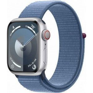 Apple Watch Series 9 GPS + Cellular 41mm zilver Aluminium Case met Winter blauw Sport Loop