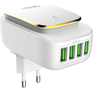 LDNIO muur charger A4405 4USB, LED lamp + Lightning Cable