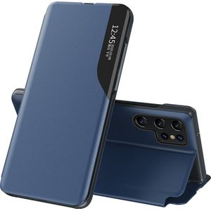 Hurtel Eco Leather View Case etui voor Samsung Galaxy S23 Ultra met klapką standaard blauw