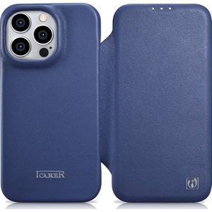 iCarer CE Premium Leather Folio Case skórzane etui iPhone 14 Pro met klapką magnetisch MagSafe blauw (WMI14220714-BU)