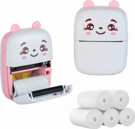 Extralink Kit | Thermal printer EPP-001 roze + Plain thermal paper 5 rolls |