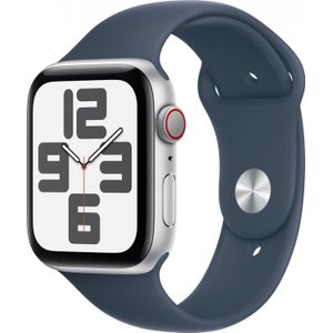 Apple Watch SE GPS + Cellular 44mm zilver Aluminium Case met Storm blauw Sport Band - M/L