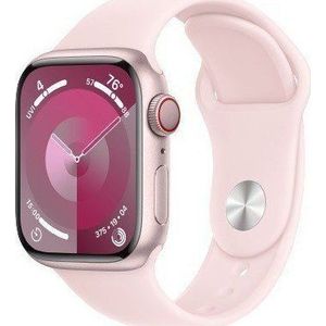 Apple Watch Series 9 GPS + Cellular 41mm roze Aluminium Case met licht roze Sport Band - S/M