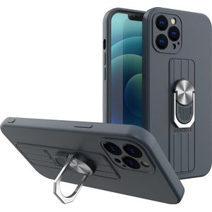 Hurtel Ring Case siliconen etui met handvat na vinger en podstawką voor Samsung Galaxy S21 5G ciemnoniebieski