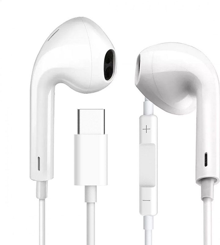 Fiesta koptelefoon EARPHONES met MIC USB-C SŁUCHAWKI PRZEWODOWE in-ear met microfoon en USB-C wit [45647]