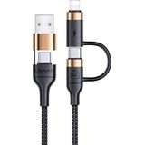 USAMS Kabel USB USB-A - USB-C + Lightning 1.2 m zwart (Usa001137)