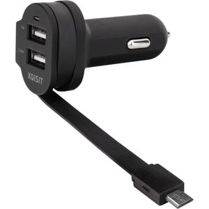 Xqisit auto charger 6A Dual USB+micro USB zwart