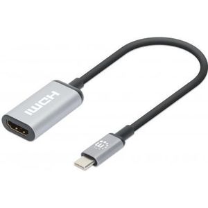 Manhattan 153706 video kabel adapter 0,15 m USB Type-C HDMI Zwart, Zilver