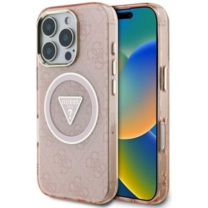 GUESS Case IML Metal Glitter 4G Circle Triangle MagSafe voor iPhone 16 Pro roze