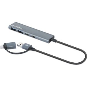 Manhattan 181075 interface hub USB 3.2 Gen 1 (3.1 Gen 1) Type-A + Type-C 5000 Mbit/s Grijs