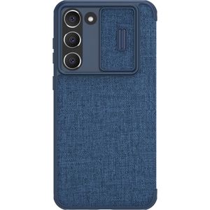 Nillkin Qin Cloth Pro Case etui Samsung Galaxy S23+ hoes met klapką osłona na aparat blauw