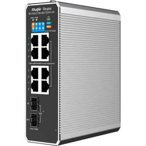 TP-Link Ruijie Reyee RG-NIS2100-8GT2SFP-HP| Switch zarządzalny industrieel, 10 portów, 8xGE, 1xPoE++, 7xPoE+, 300W, 2xSFP, L2, Cloud