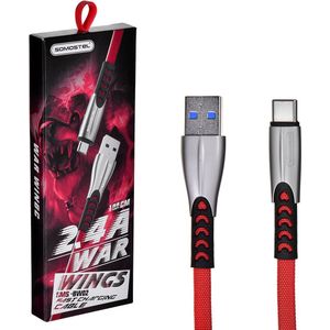 SENBONO USB CABLE type-c 2.4A rood FLAT 2400mAh QUICK CHARGER QC 3.0 1M POWERLINE SMS-BW02 - METAL PLUGS