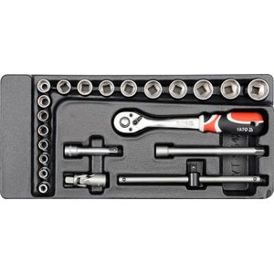 Yato Doppenset met ratel  - Opname 3/8`` - 22-delig - 38 x 17 x 4 cm -