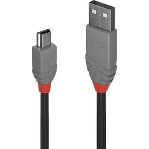 LINDY USB-kabel USB 2.0 USB-A stekker, USB-mini-B stekker 2.00 m Zwart, Grijs 36723