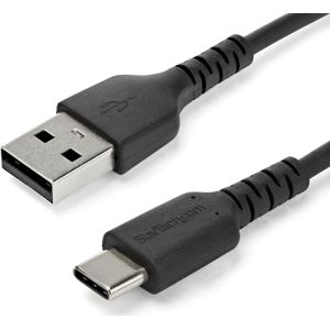 StarTech 2m USB A naar USB C Lader Kabel, Rugged Fast Charge & Sync USB 2.0 naar USB Type C Data Kabel met TPE Aramidevezel Mantel, M/M, 3A, Zwart, Samsung S10, iPad Pro, Pixel
