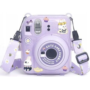 LoveInstant hoes tas Etui hoes Case voor FujiFilm Fuji INSTAX Mini 12 + stickers en Kieszeń na foto's / zoet konijn / paars Brokat