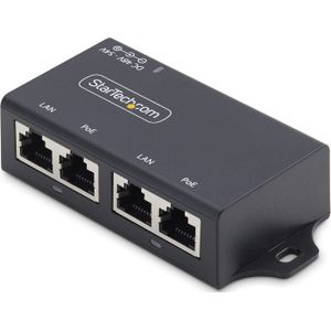 StarTech 2-Port Gigabit Midspan PoE+ Injector, 10/100/1000Mbps, PoE+ (802.3af/at), 30W, 1Gbps Ethernet, Wandmonteerbaar, Onbeheerde Inline Power Over Ethernet