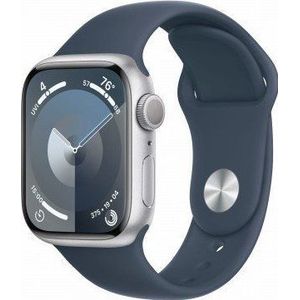 Apple Watch Series 9 GPS 41mm zilver Aluminium Case met Storm blauw Sport Band - M/L