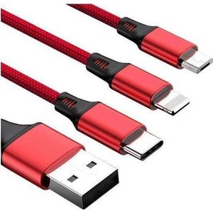 VEGA Kabel USB USB-A - USB-C + microUSB + Lightning rood-zwart (27973)