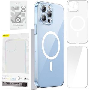 Baseus Phone case Magnetic Crystal Clear voor iPhone 13 Pro (transparent) met all-tempered-glass screen protector en cleaning kit