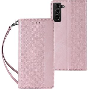Hurtel Magnet Strap Case etui voor Samsung Galaxy S22 Ultra hoes portemonnee + mini riem hanger roze