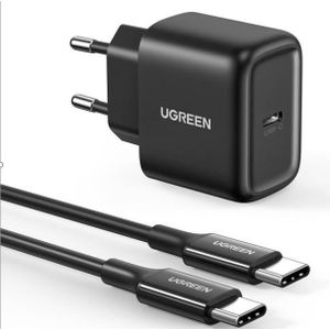 UGREEN muur charger CD250, 25W, USB-C (zwart) + USB-C to USB-C cable, 2m (zwart)