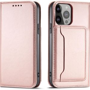 Hurtel Magnet Card Case case case voor iPhone 13 Pro card wallet cover roze