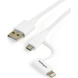 StarTech Apple Lightning- of Micro USB-naar-USB-kabel 1 m, wit