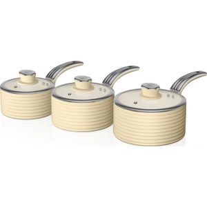 Swan Retro Pannenset - 3-Delig - Antiaanbaklaag - Beige