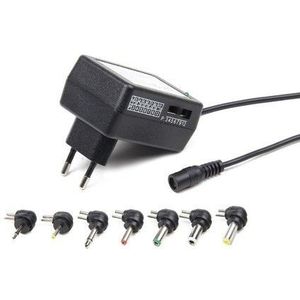 EnerGenie Universele AC/DC adapter, 12 W, instelbaar van 3-12 V, 7 verschillende tips, max 0,06 watt idle verbruik