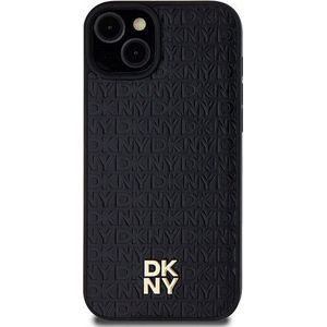 DKNY DKHMP15SPSHRPSK iPhone 15 / 14 / 13 6.1 inch zwart/zwart hardcase Leather patroon Metal Logo MagSafe