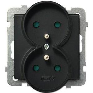 Ospel Sonata double socket met ground en zwart metaal apertures (GP-2RRZP/m/33)