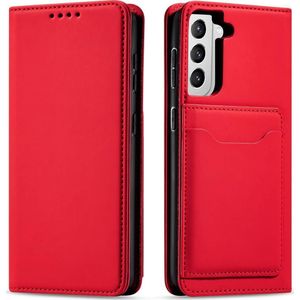 Hurtel Magnet Card Case etui voor Samsung Galaxy S22+ (S22 Plus) hoes portemonnee na kaarten kaartenę standaard rood