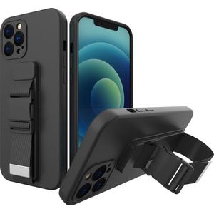 Hurtel Rope case gel etui van riemą łańcuszkiem torebka riem iPhone 12 Pro zwart