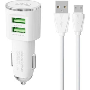 LDNIO DL-C29 auto charger, 2x USB, 3.4A + Micro USB cable (wit)