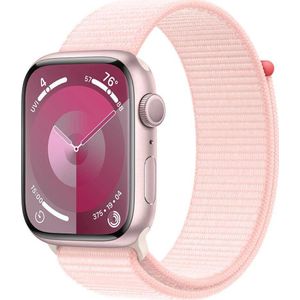 Apple Watch Series 9 GPS 45mm roze Aluminium Case met licht roze Sport Loop